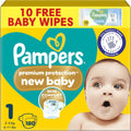 Pampers Premium Protection New Baby Size 1 - 180 Nappies Monthly Pack (2kg-5kg)