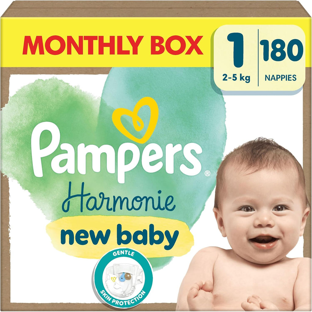 Pampers Harmonie Nappies Size 1 - 180 Nappies Monthly Pack (2kg-5kg)
