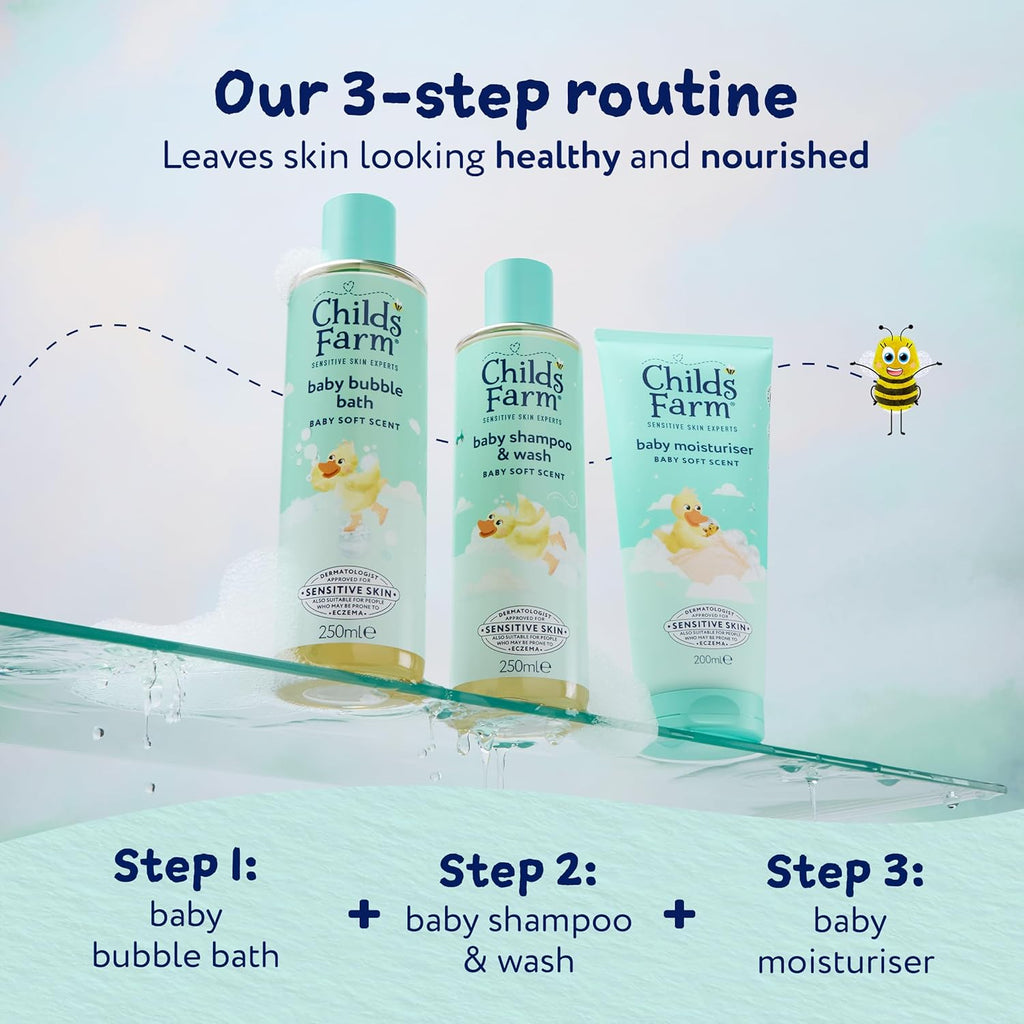 Childs Farm Baby Regime Bundle - Bubble Bath, Shampoo & Body Wash, Body Moisturiser