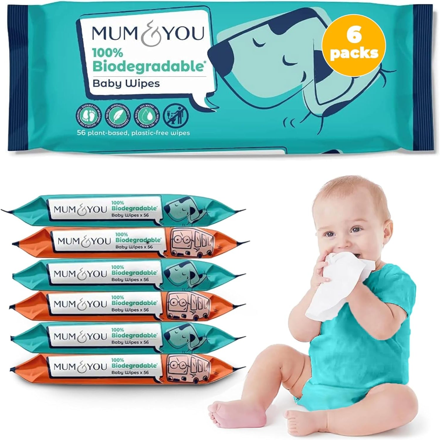 Mum & You Baby Wipes - Biodegradable, 336 Count (6 Packs)