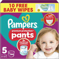 Pampers Premium Protection Nappy Pants Size 5 (11-17kg) - 144 Pack + Harmonie Aqua Wipes
