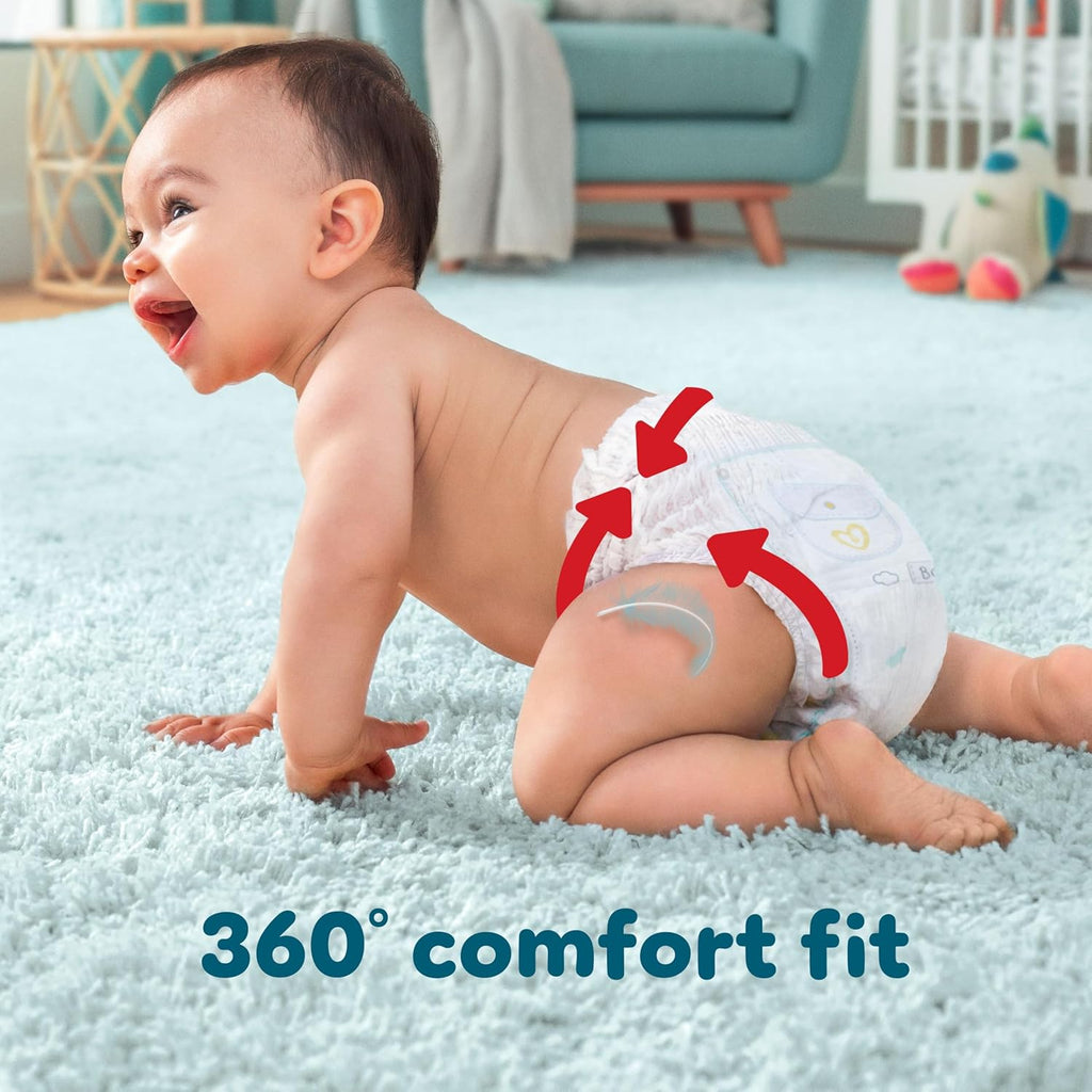 Pampers Premium Protection Nappy Pants Size 4 (9-15kg) - 168 Pack + Harmonie Aqua Wipes