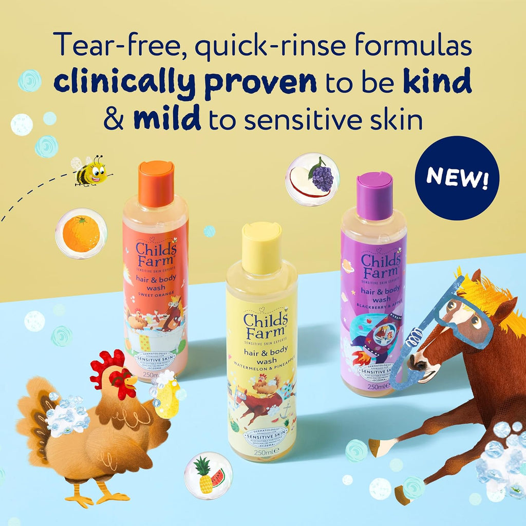 Childs Farm Hair & Body Wash Bundle - Sweet Orange, Blackberry & Apple, Watermelon & Pineapple, 250ml x3