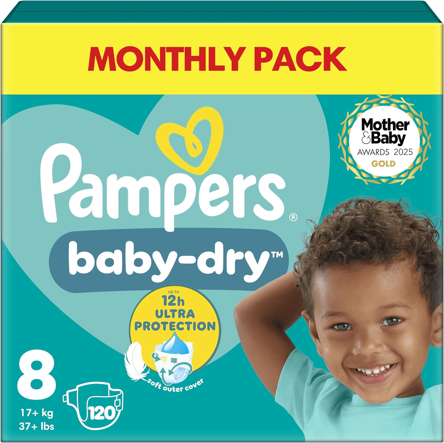 Pampers Baby-Dry Size 8 Nappies (17kg+) - 120 Pack