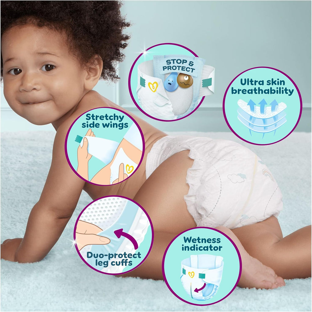 Pampers Premium Protection Size 5 Nappies (11-16kg) - 152 Pack + Harmonie Aqua Wipes