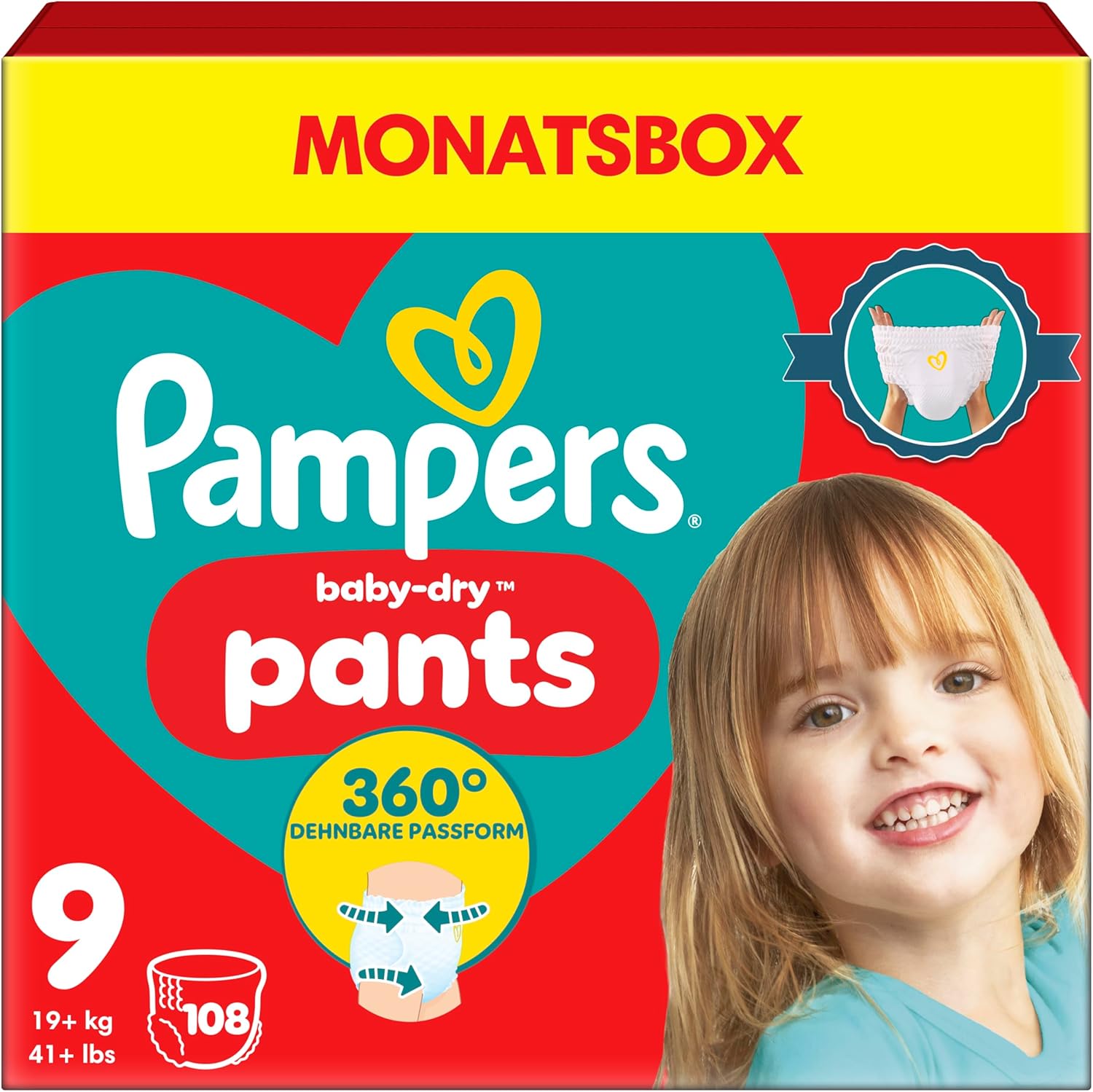 Pampers Baby-Dry Nappy Pants Size 9 (19kg+) - 108 Pack