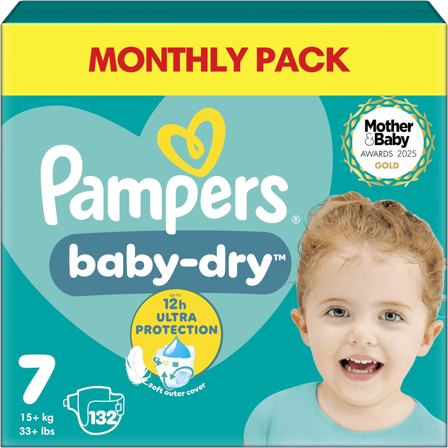 Pampers Baby-Dry Size 7 Nappies (15kg+) - 132 Pack