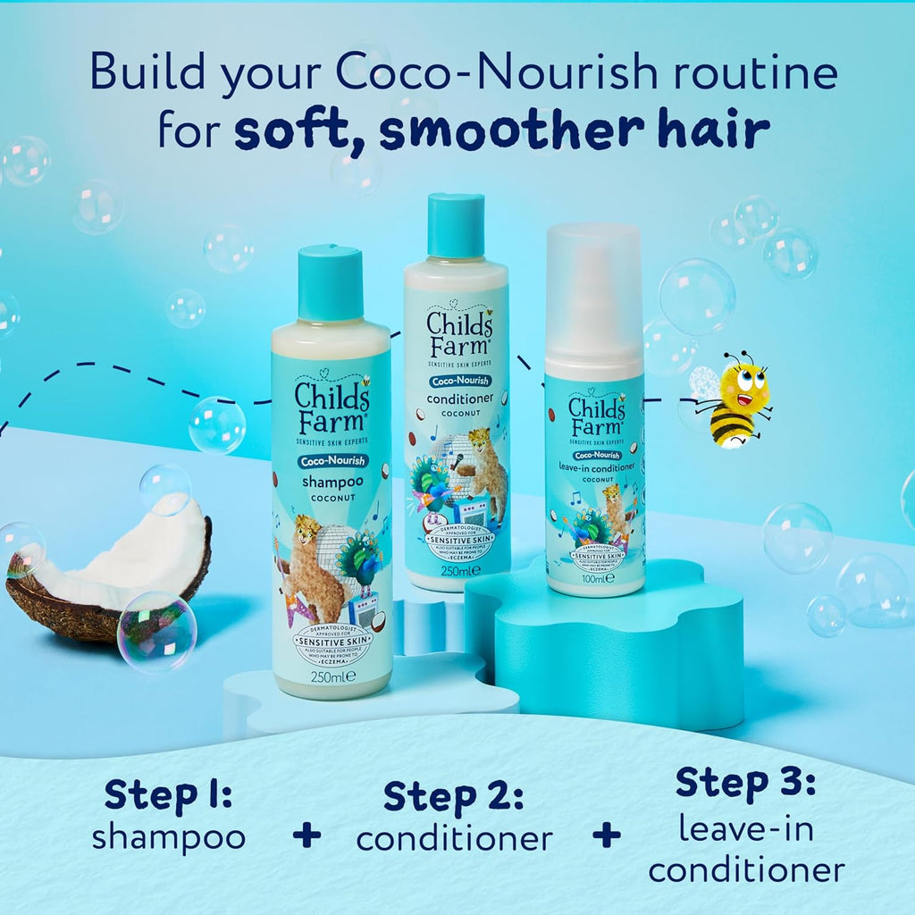 Childs Farm Kids Coco-Nourish Hair Regime Bundle - Shampoo, Conditioner & Leave-in Spray, 3 Pack