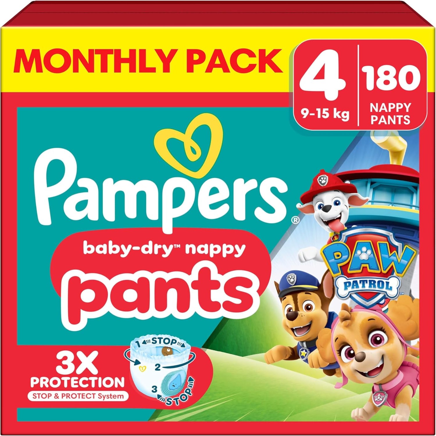 Pampers Baby-Dry Nappy Pants Paw Patrol Size 4 (9-15kg) - 180 Pack