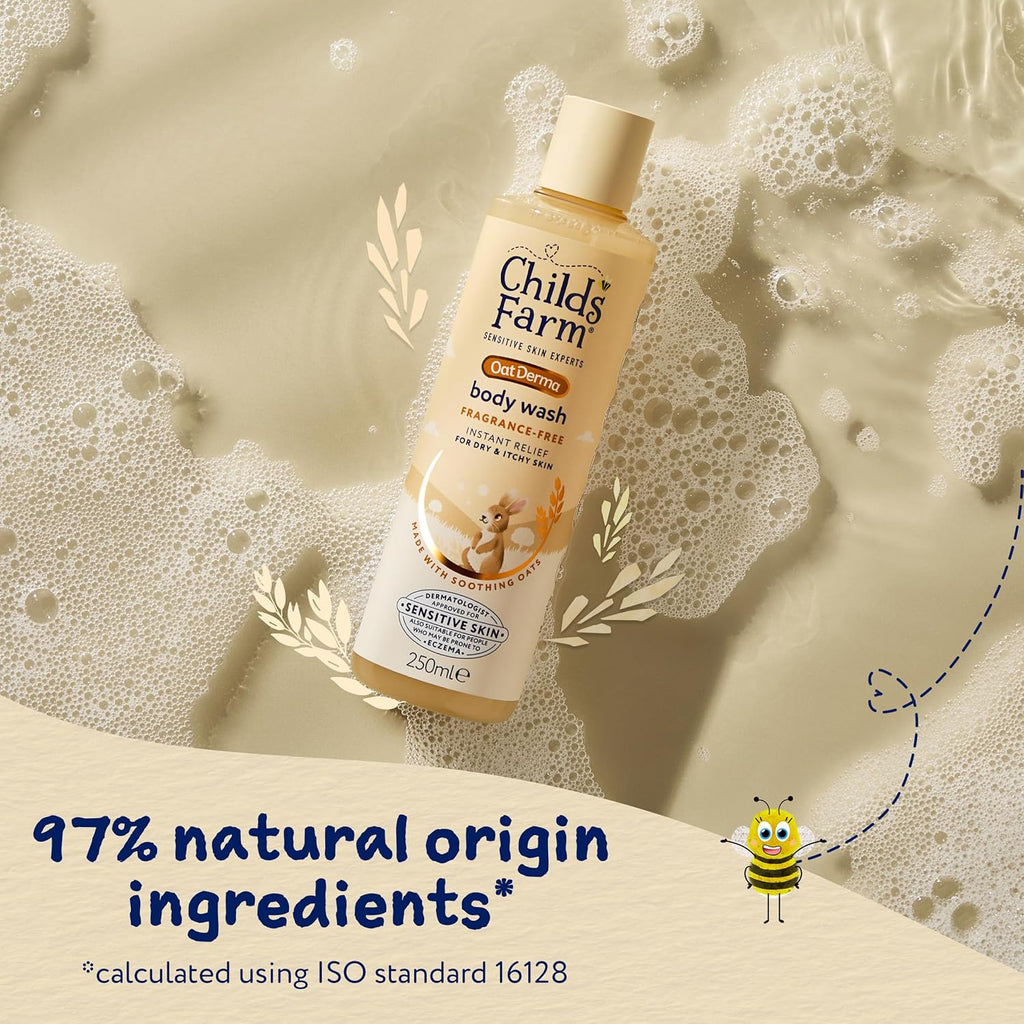 Childs Farm OatDerma Body Wash, Fragrance Free, 250ml (Pack of 2)