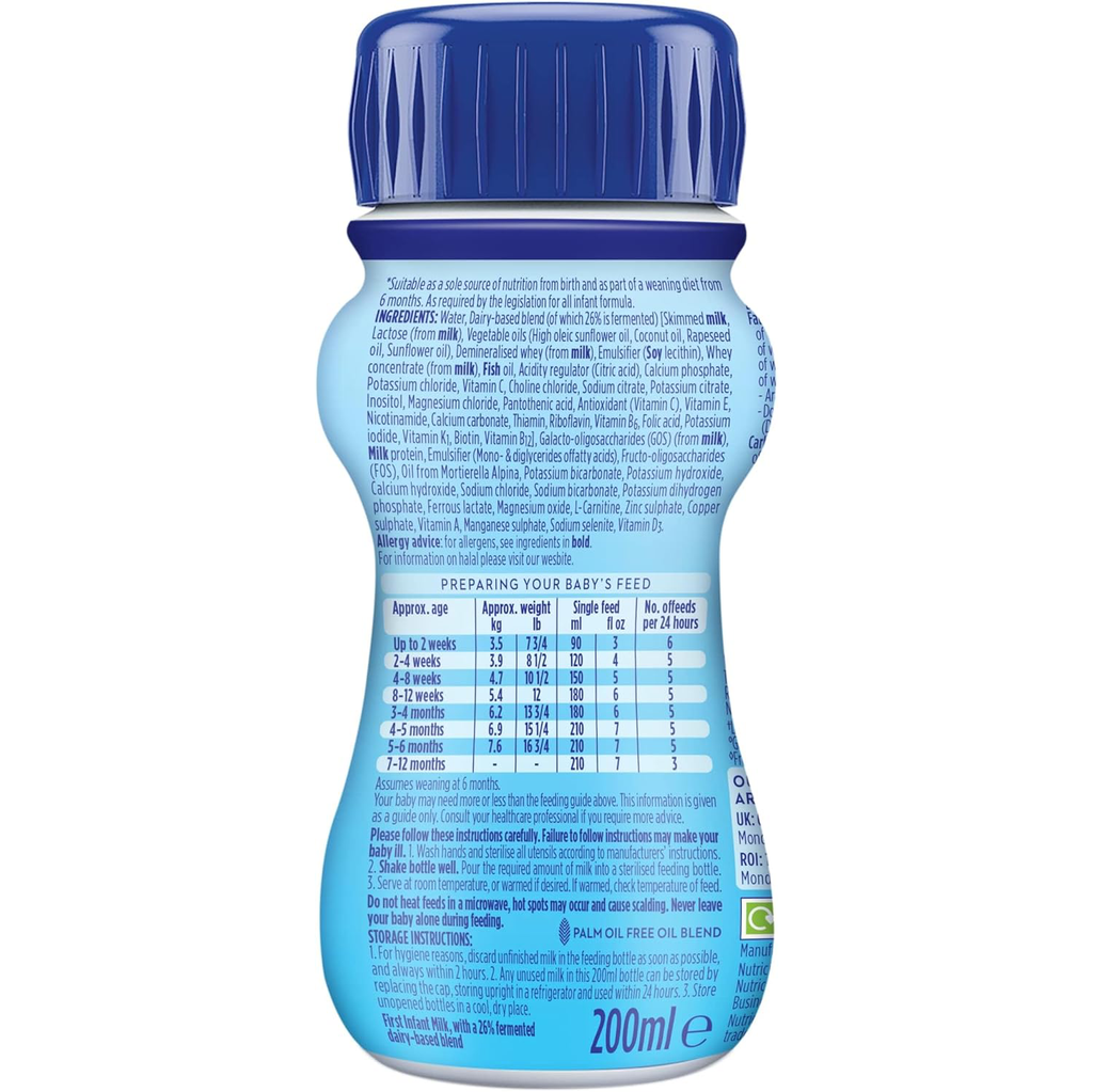Aptamil 1 First Infant Baby Milk Ready To Use, From Birth, 200ml (Pack of 12)