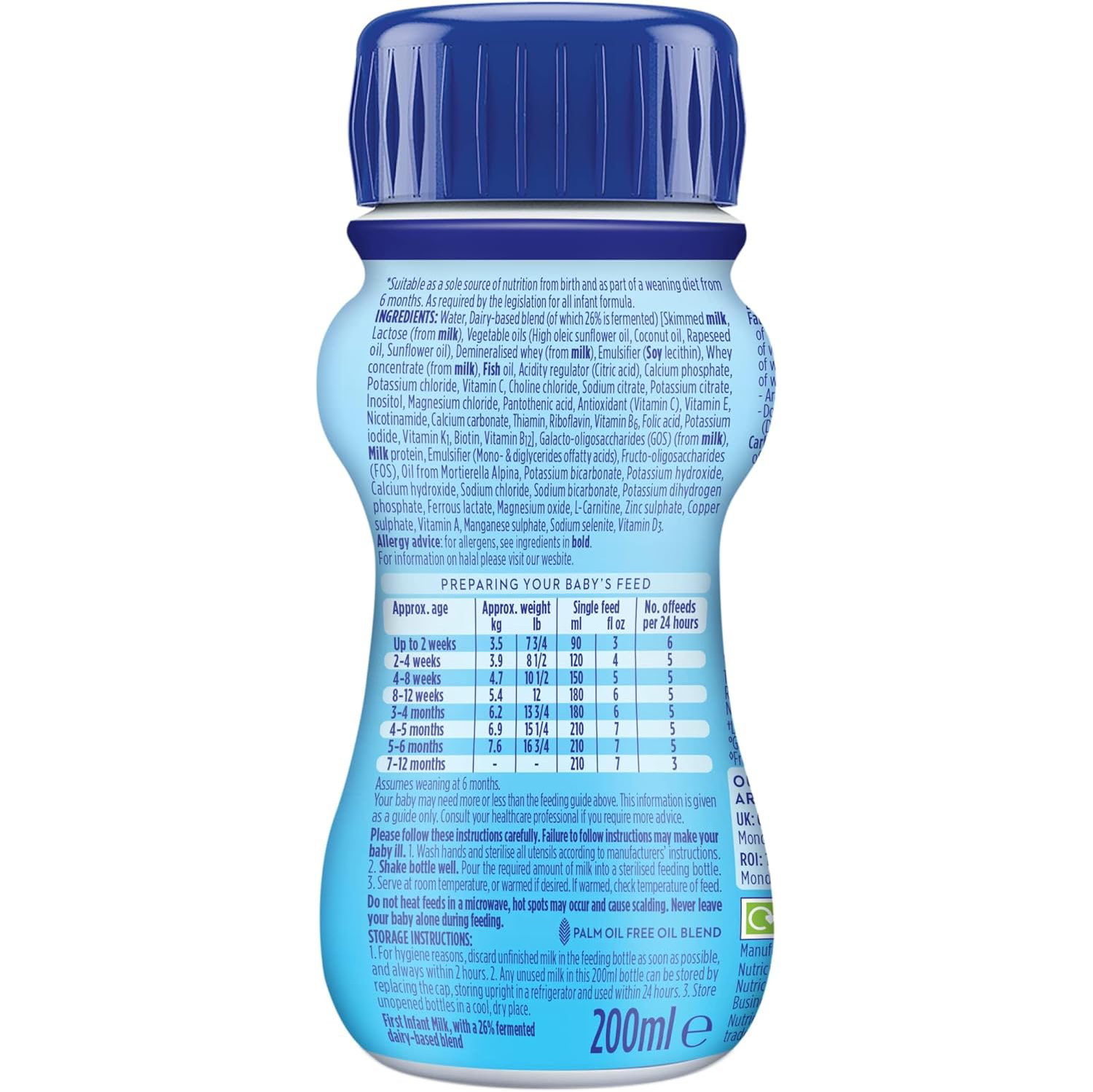 Aptamil 1 First Infant Baby Milk Ready To Use, From Birth, 200ml (Pack of 12)
