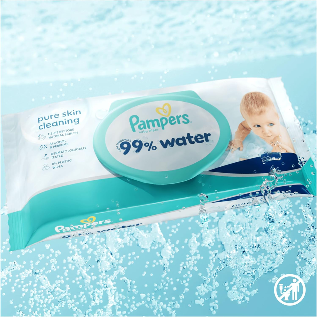 Pampers 99% Water Baby Wipes - 720 Wipes (12 x 60 Pack)