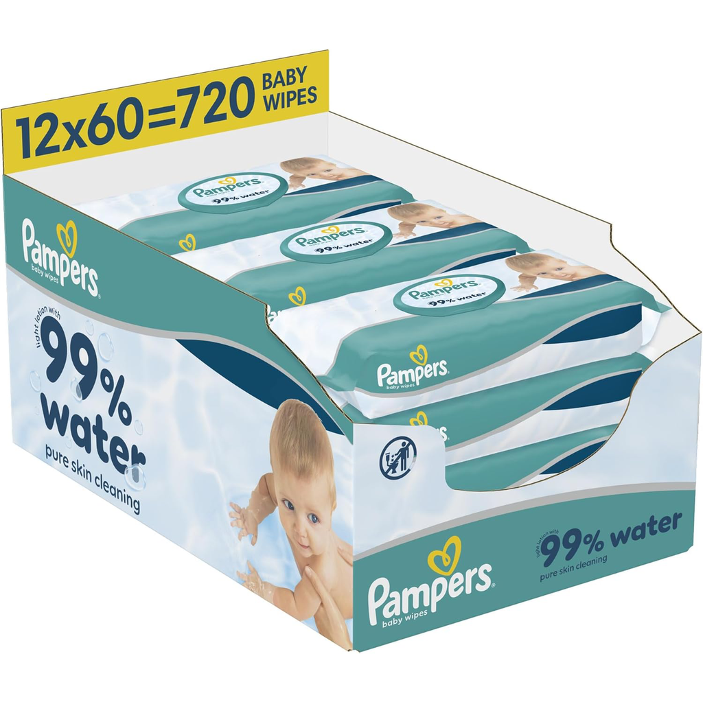 Pampers 99% Water Baby Wipes - 720 Wipes (12 x 60 Pack)