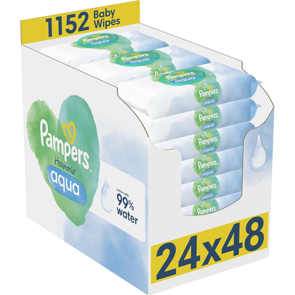 Pampers Harmonie Aqua Baby Wipes - 1152 Wipes (24 x 48 Pack)
