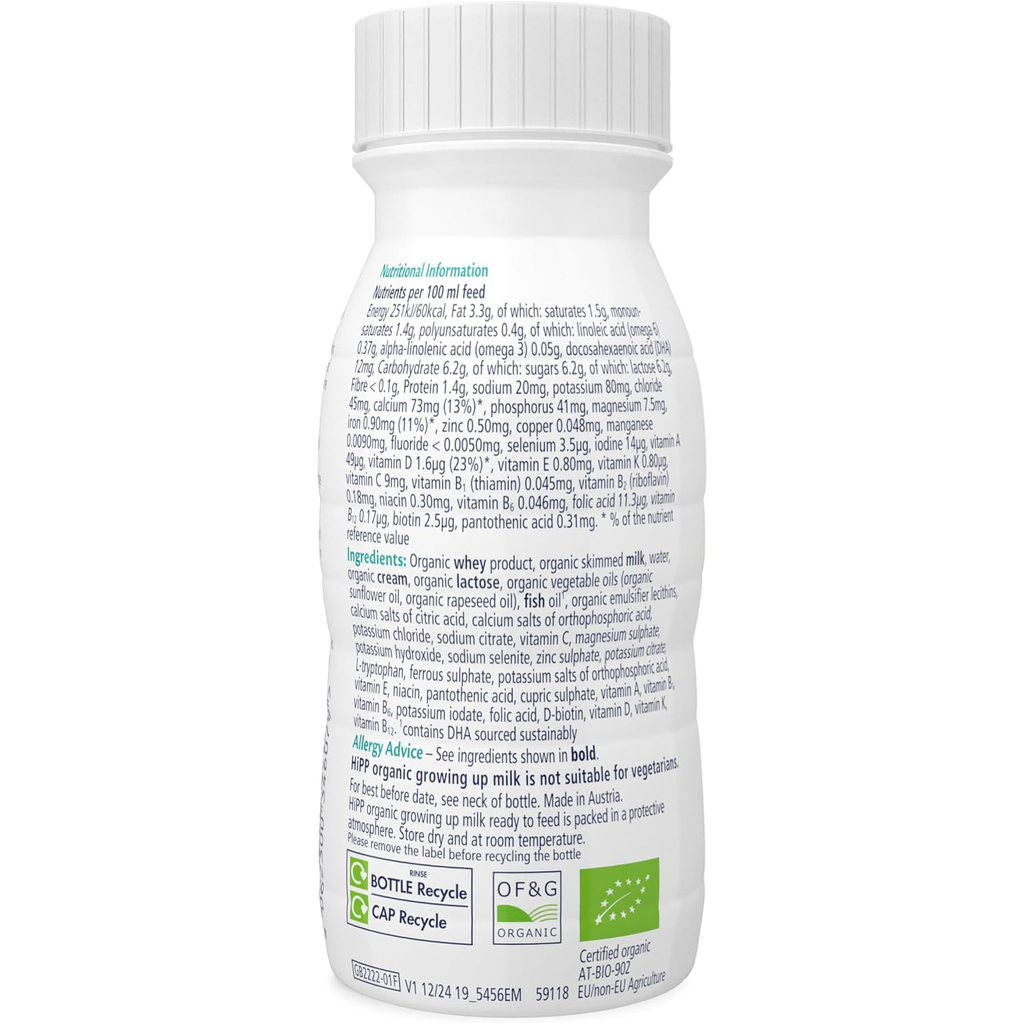HiPP Organic 3 Growing Up Baby Milk Ready to Feed, 200ml (Pack of 8)
