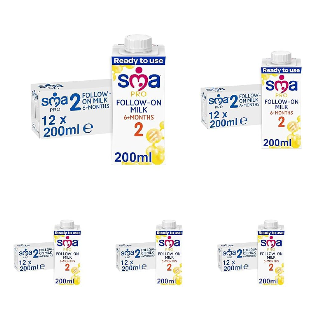 SMA PRO Follow-on Baby Milk Ready to Use, 6-12 Months, 200ml (Pack of 60)