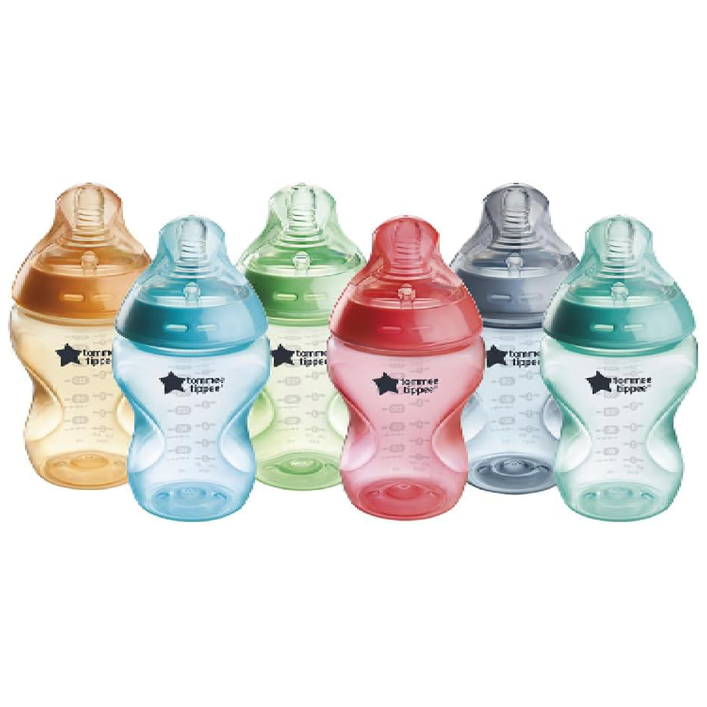 Tommee Tippee Natural Start Baby Bottles for 0m+, 260ml Colourful (Pack of 6)
