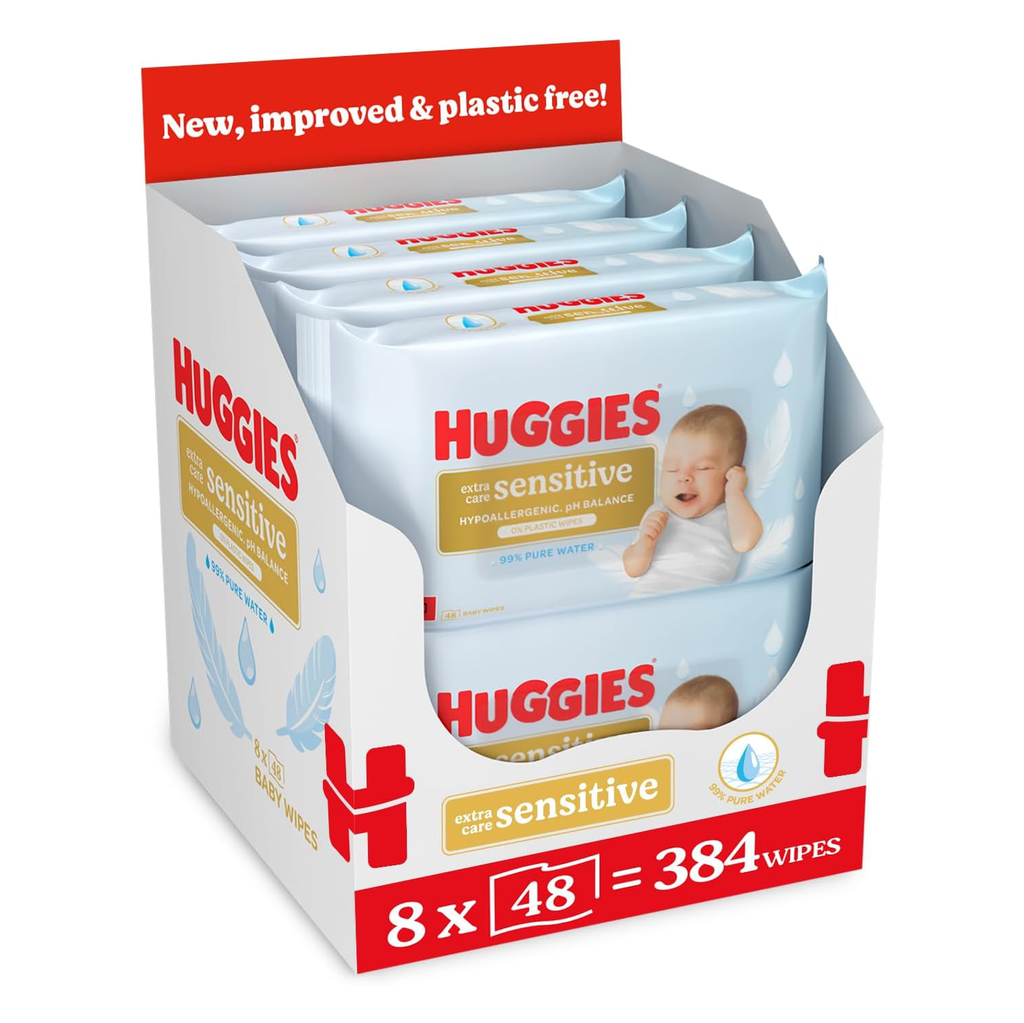 Huggies Pure Extra Sensitive Baby Wipes, 384 Count (8 Packs), Plastic Free