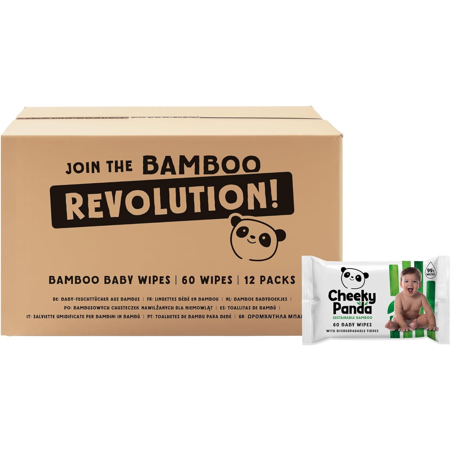 The Cheeky Panda Bamboo Biodegradable Baby Wipes 720 Count (12 Packs)
