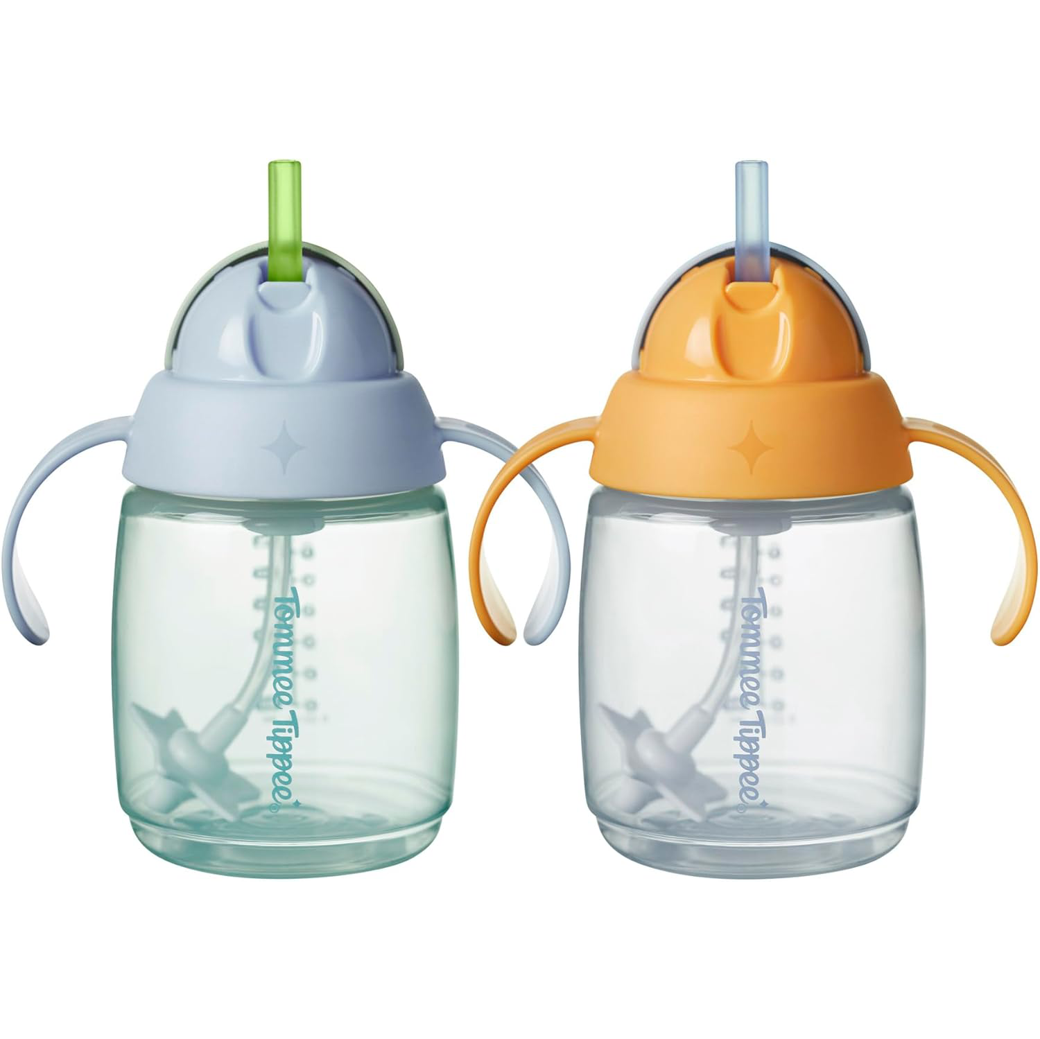Tommee Tippee Trainer Straw Cup, 240ml, Blue and Orange (2 Pack)