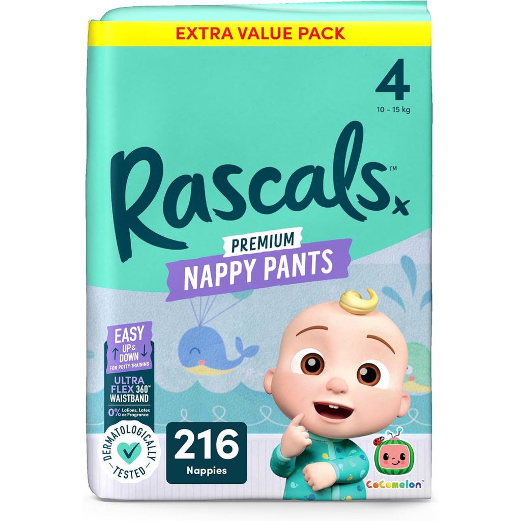 Rascals CoComelon Nappy Pants Size 4 - 216 Pack