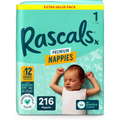 Rascals Premium Nappies Size 1 - 216 Pack