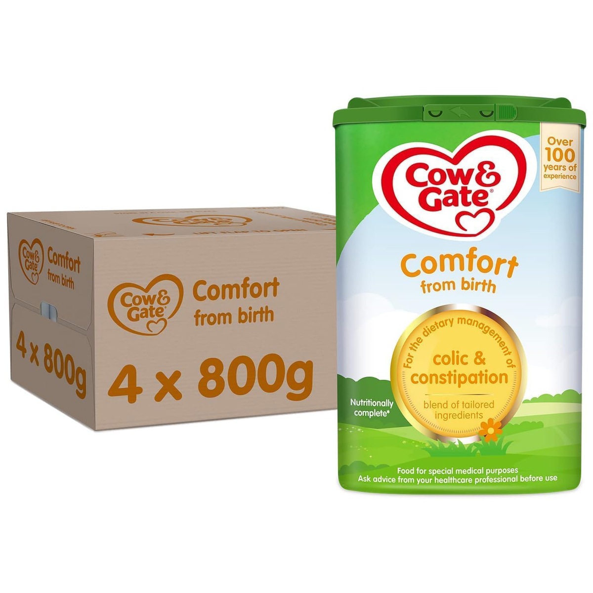 Cow & Gate Comfort Baby Milk Powder Formula, From Birth, 800g (Pack of 4)