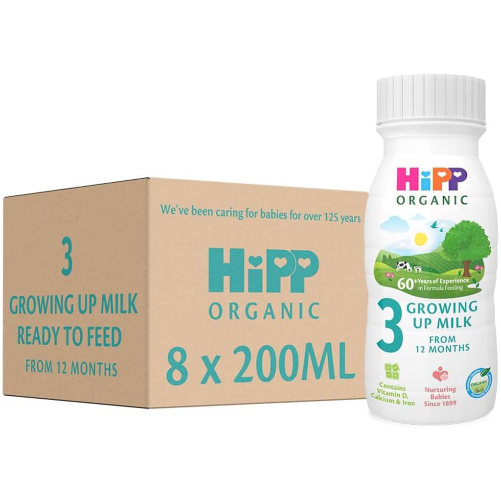 HiPP Organic 3 Growing Up Baby Milk Ready to Feed, 200ml (Pack of 8)