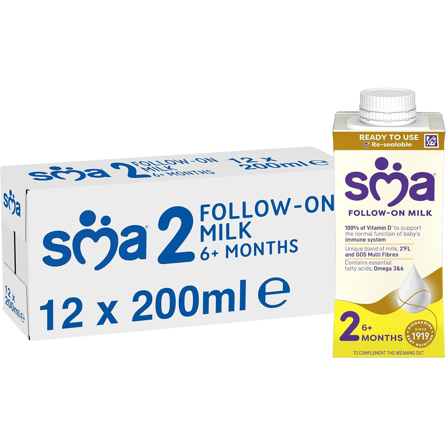 SMA PRO Follow On Baby Milk Ready To Drink, 6 Months+, 200ml (Pack of 12)