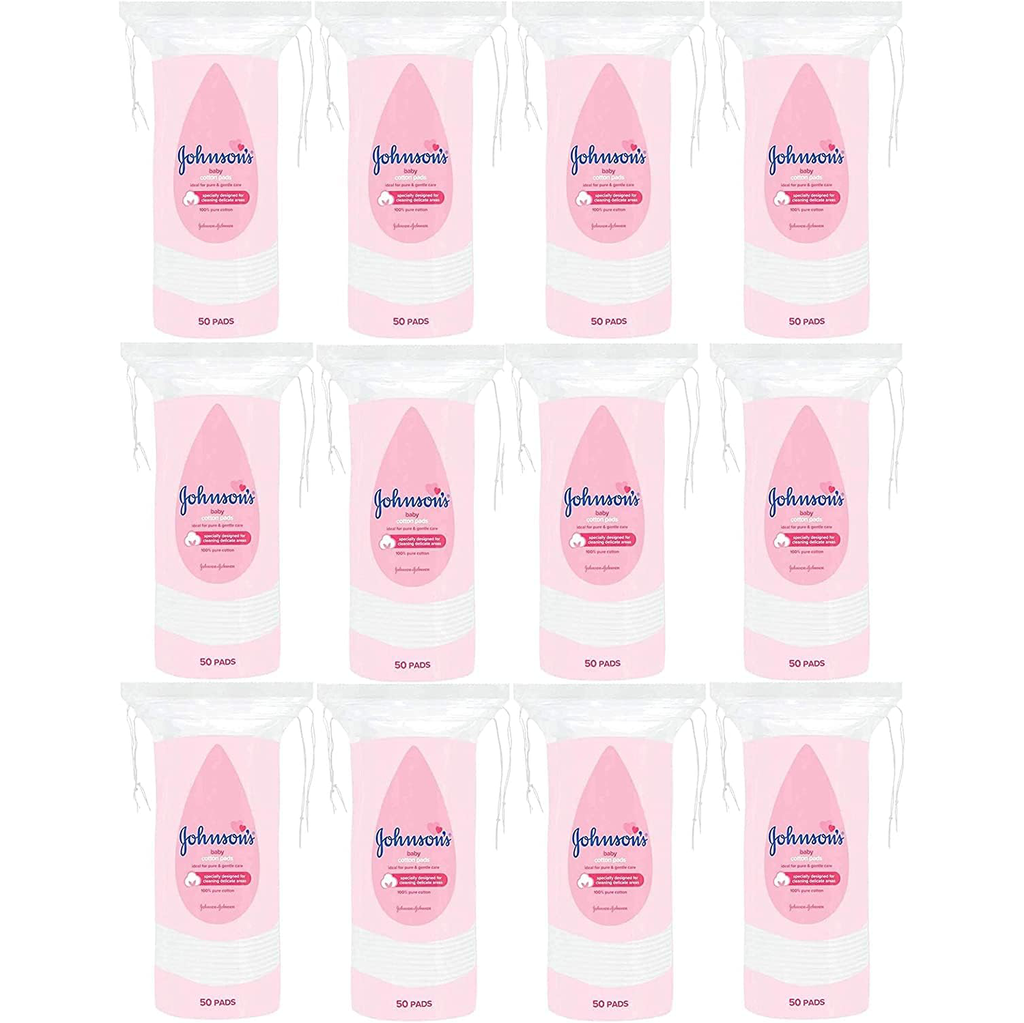 Johnson's Baby Cotton Pads, 600 Count (Pack of 12 x 50)