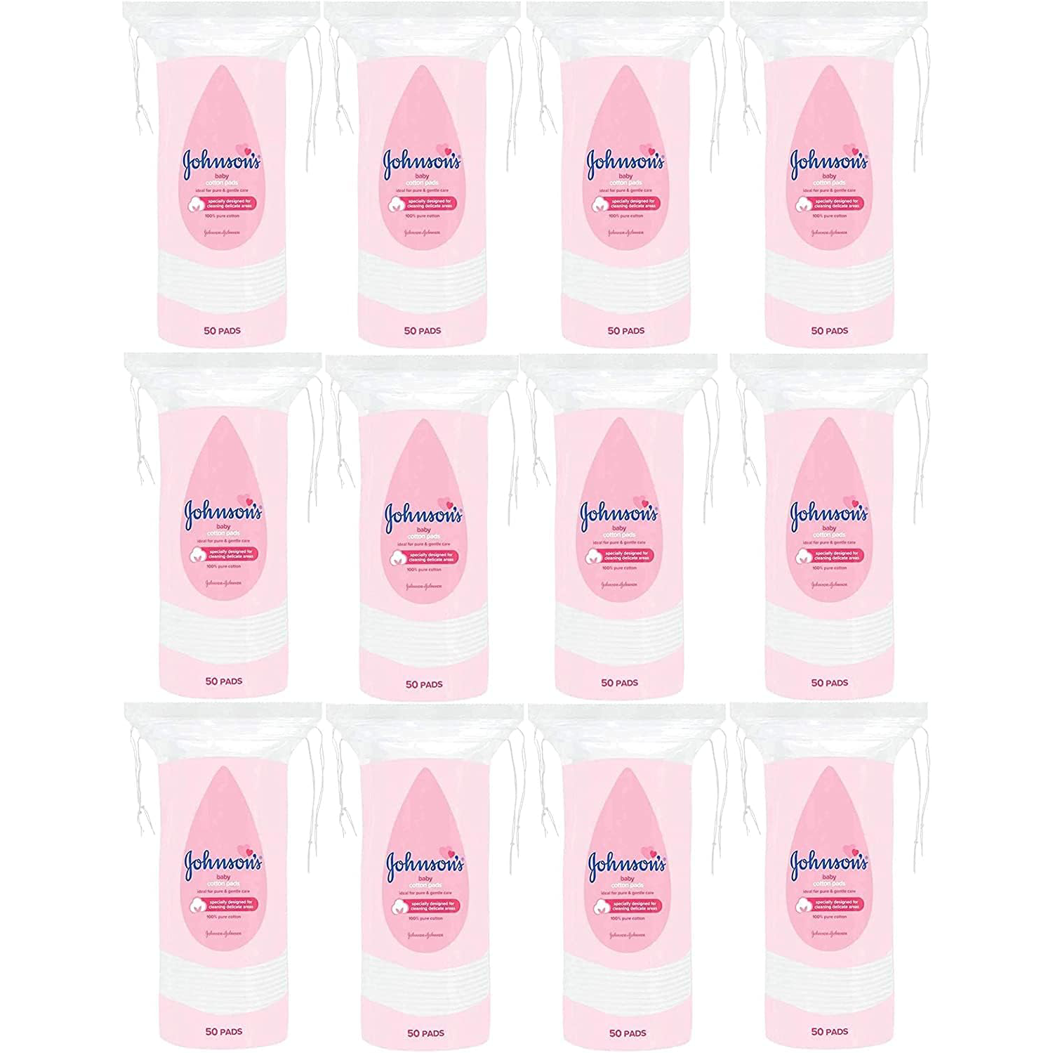 Johnson's Baby Cotton Pads, 600 Count (Pack of 12 x 50)