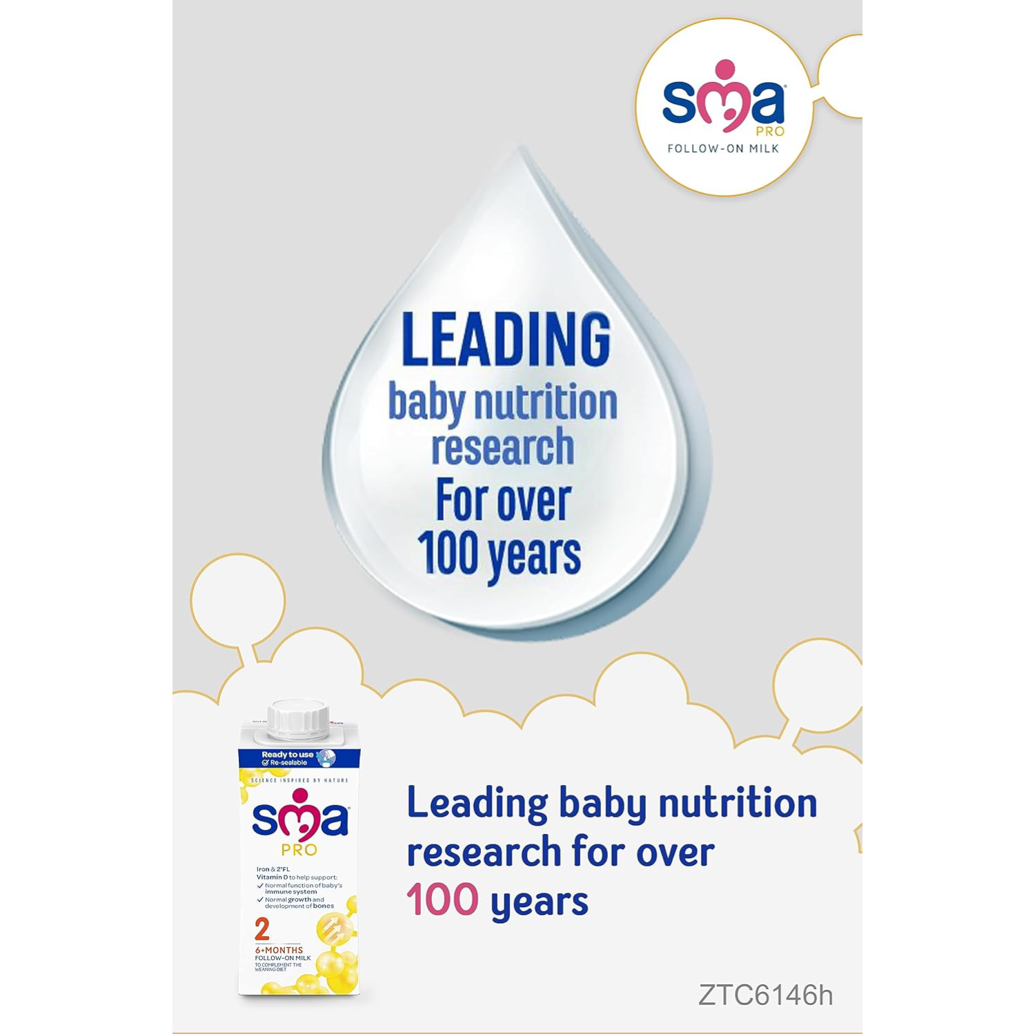 SMA PRO Follow-on Baby Milk Ready to Use, 6-12 Months, 200ml (Pack of 60)