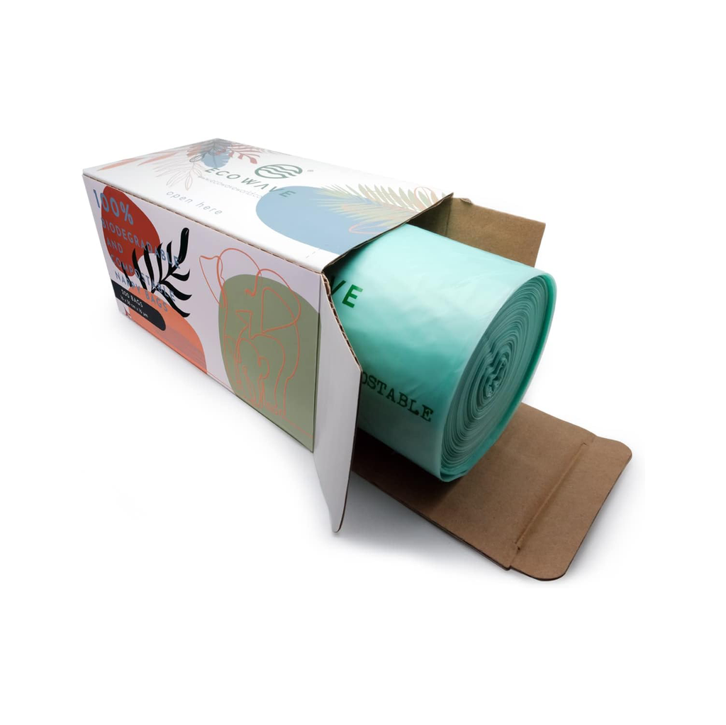 ECO WAVE 100% Biodegradable and Compostable Nappy Bags, 200 Fragrance Free Bags